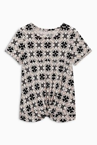 Monochrome Printed Knot Front Top